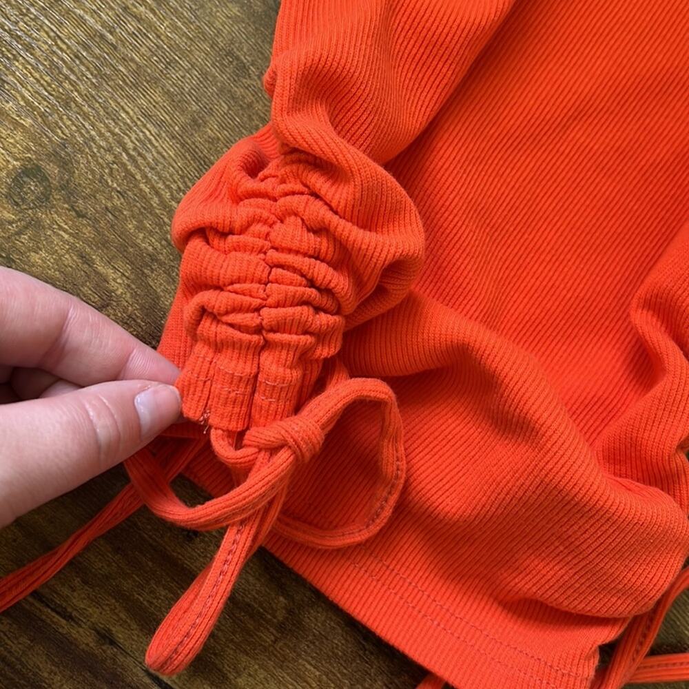 Orange Ribbed Form Fitting Tank With Drawstring Sides - Picture 5 of 10